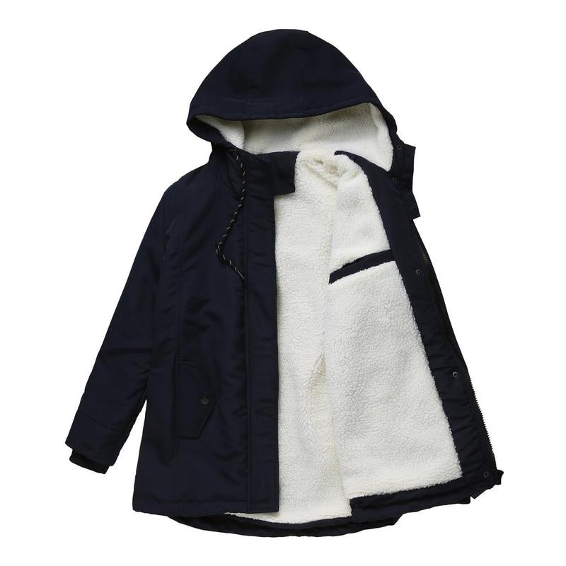 Women's hooded winter coat with contrasting lining and zip front