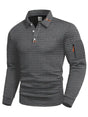 Men's textured quilted pullover sweater with polo collar and sleeve zip pocket