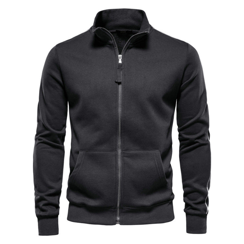 Men's high-neck zip sweatshirt with long sleeves and front pouch pockets