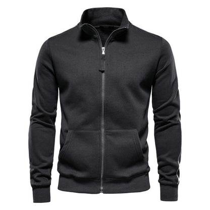 Men's high-neck zip sweatshirt with long sleeves and front pouch pockets