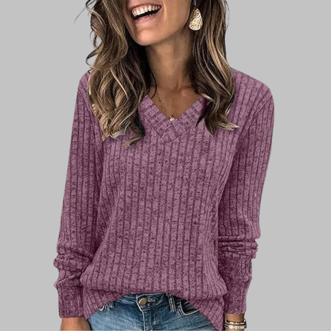 Women's V-Neck Long Sleeve Top — Relaxed Fit Everyday Top