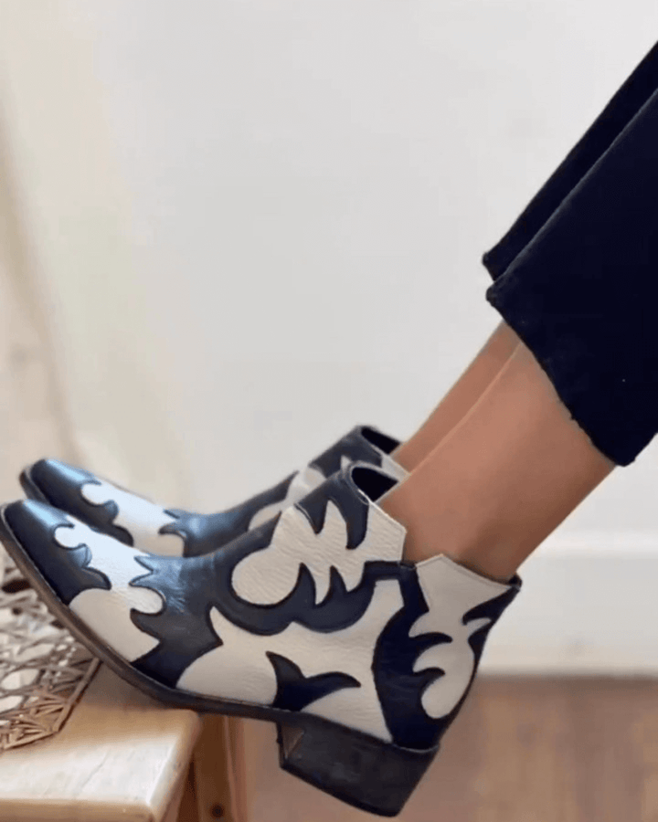 Women's western ankle boots with black and cream cutout panels