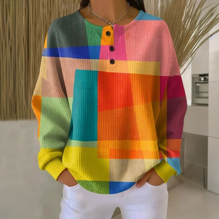 Women's multicolor geometric color-block sweatshirt with buttons
