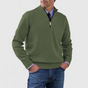 Men's half-zip mock neck sweater with long sleeves and ribbed trims