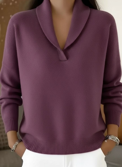 Women's ribbed V-neck knit jumper with long sleeves and relaxed fit