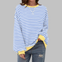 Women's striped crew neck sweatshirt with long sleeves and contrast ribbed trims