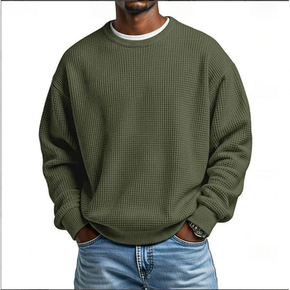 Men's long-sleeve textured crew neck sweatshirt with ribbed trims