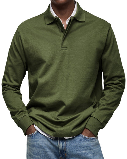Men's long sleeve polo sweater with collar and button placket