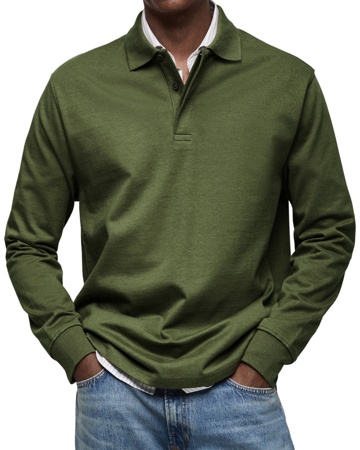 Men's long sleeve polo sweater with collar and button placket