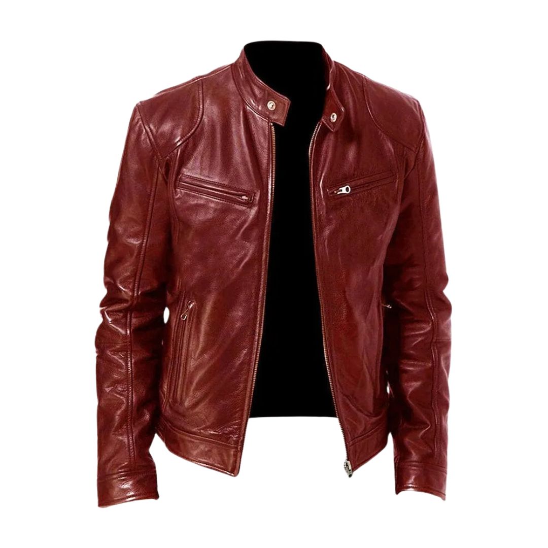 Men's zip front jacket with stand collar and multiple zipped pockets