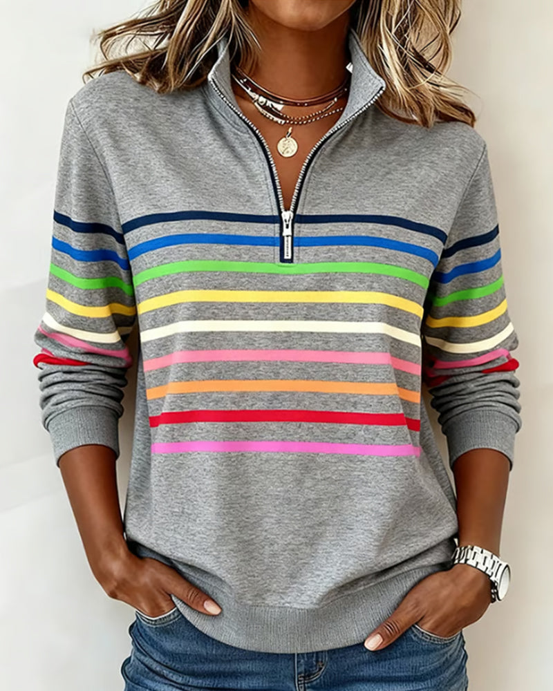 Women's multicolour striped half-zip sweatshirt with mock neckline