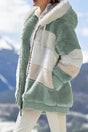 Women's color-block hooded zip hoodie with long sleeves and front pockets