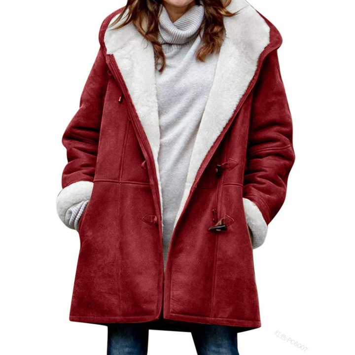 Women's hooded duffle coat with toggle fastenings and front pockets
