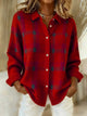Women's checked button front shirt with collar and long sleeves