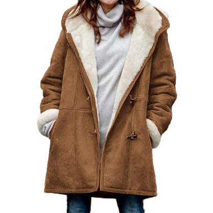 Women's hooded duffle coat with toggle fastenings and front pockets