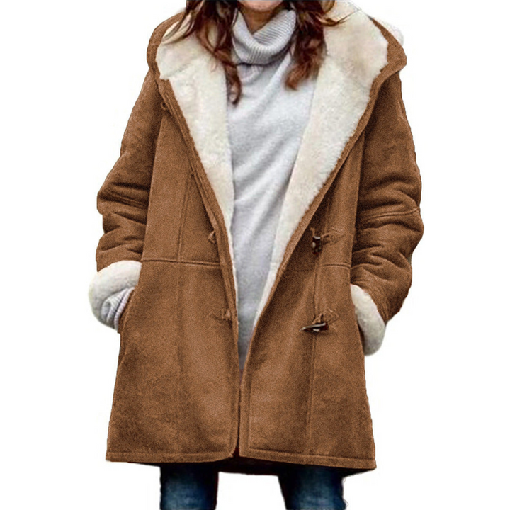 Women's hooded duffle coat with toggle fastenings and front pockets