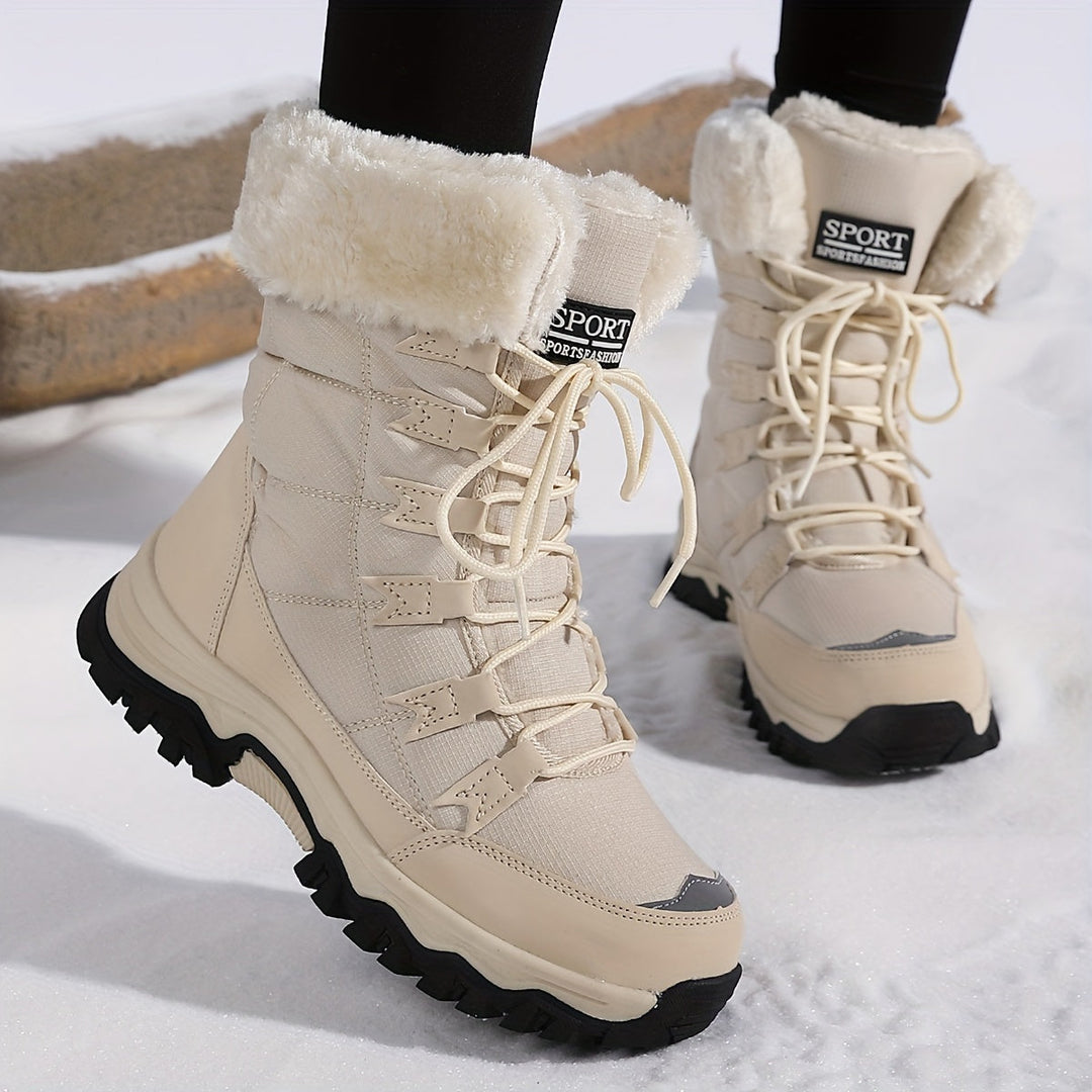 Women's winter lace-up boots with plush cuffs and lug soles