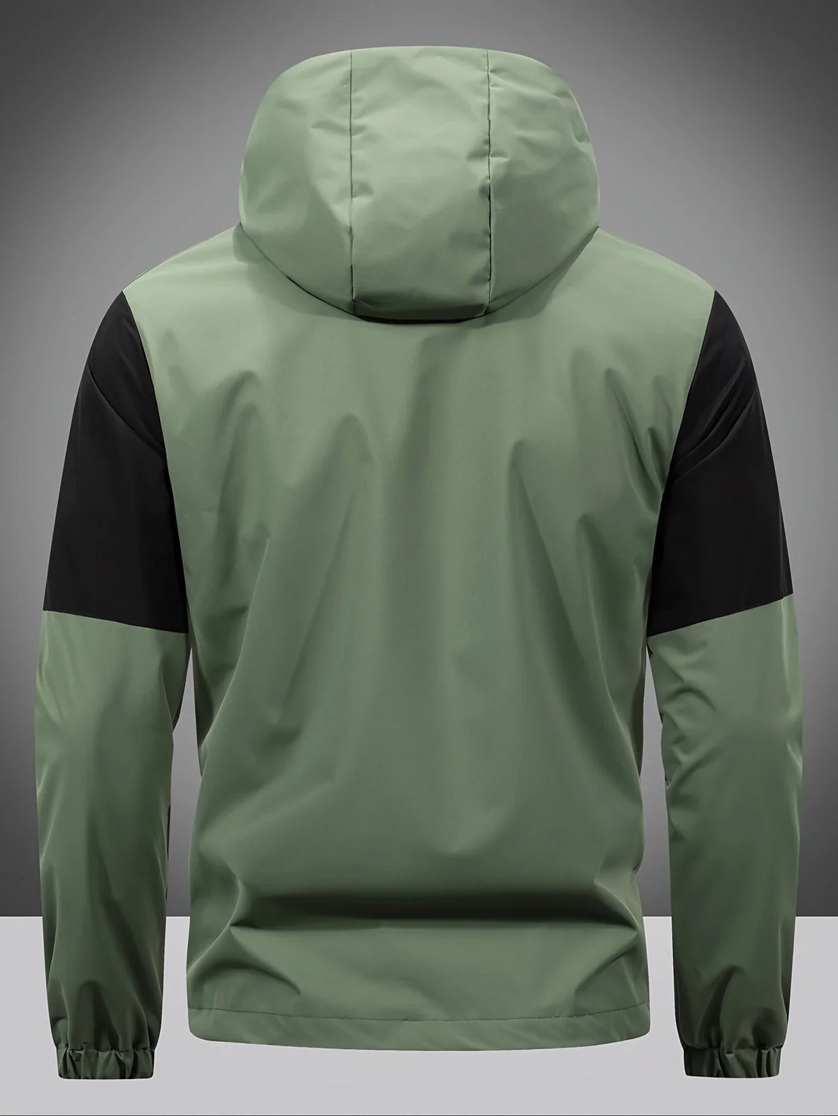 Men's black and green hooded jacket with yellow zips