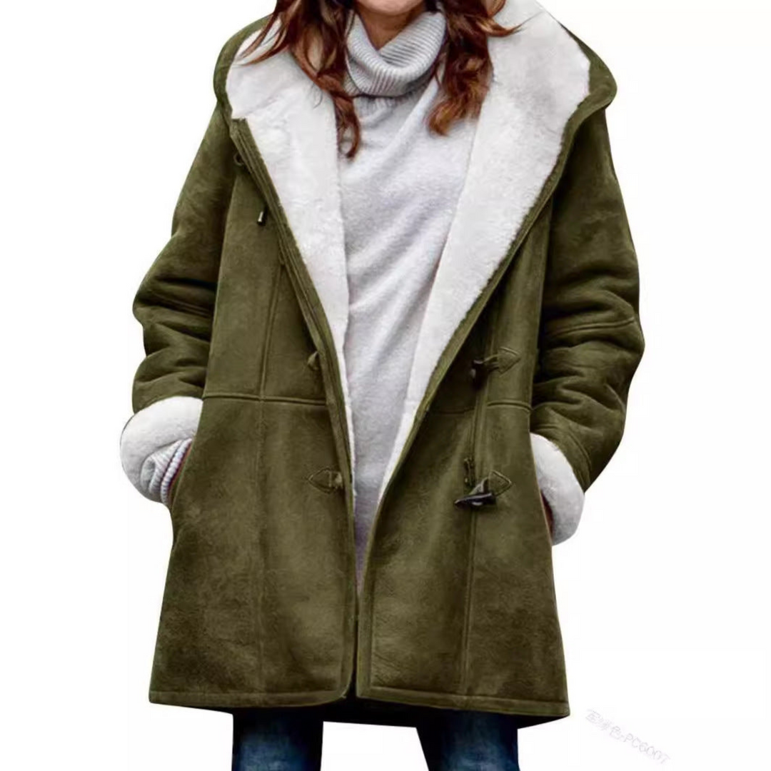Women's hooded duffle coat with toggle fastenings and front pockets