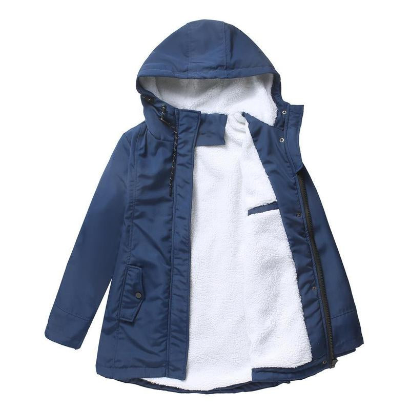 Women's hooded winter coat with contrasting lining and zip front