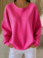 Women's textured crew neck sweater with long sleeves and ribbed trims