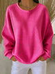 Women's long-sleeve textured crew neck sweater with ribbed trims