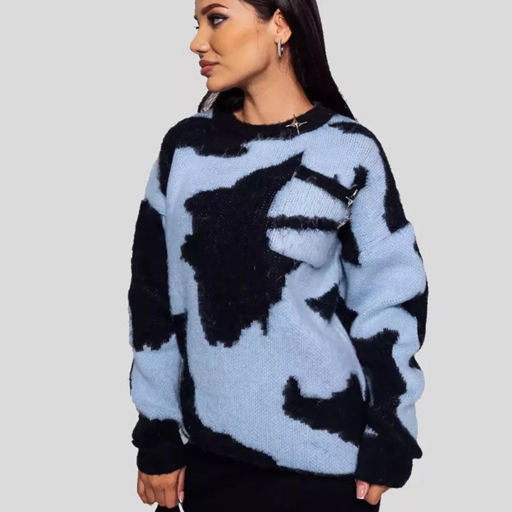 Women's abstract pattern round neck sweater with long sleeves
