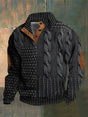 Men's patterned knit sweater with mock neck and button placket