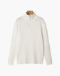 Half zip ribbed sweater in cream and black with crew neckline and long sleeves