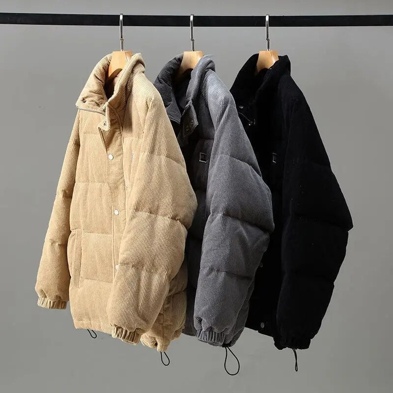 Men's textured padded jacket with stand collar and zip front