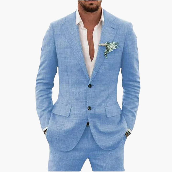 Men's Linen Suit Set – Two-Piece Button Blazer & Trousers Summer Holiday Suit 6
