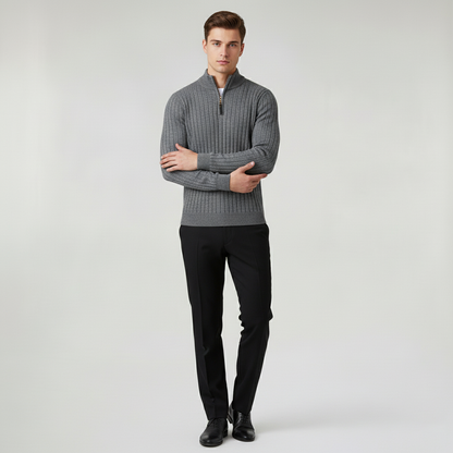 Ribbed high-collar half-zip sweater with long sleeves