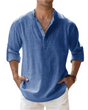 Men's solid long sleeve shirt with open collar and rolled sleeves
