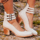 Women's ankle boots with three buckle straps and stacked block heels