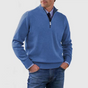 Men's half-zip mock neck sweater with long sleeves and ribbed trims
