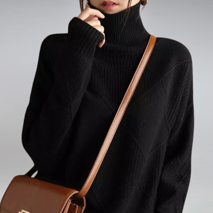 Women's geometric diamond turtleneck sweater with long sleeves