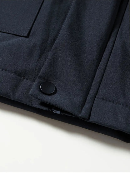 Men's hooded parka jacket with zip front, utility pockets and fleece-textured lining