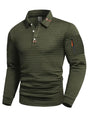 Men's textured quilted pullover sweater with polo collar and sleeve zip pocket