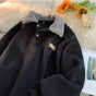 Men's ribbed polo jumper with contrasting fleece collar and long sleeves