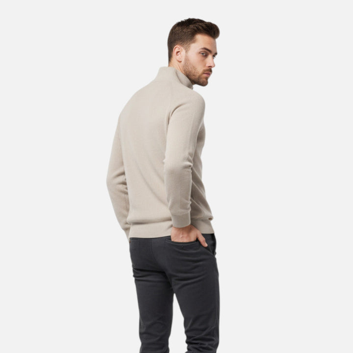Men's high-neck half-zip sweater with long sleeves