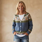 Women's short Fair Isle jacquard cardigan with V-neck and button front