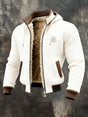Men's quilted hooded jacket with teddy lining, zip front and ribbed trims