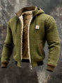 Men's quilted hooded jacket with teddy lining, zip front and ribbed trims