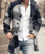 Men's long button-front trench coat with turn-down collar and side pockets