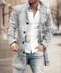 Men's long button-front trench coat with turn-down collar and side pockets