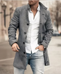 Men's long button-front trench coat with turn-down collar and side pockets