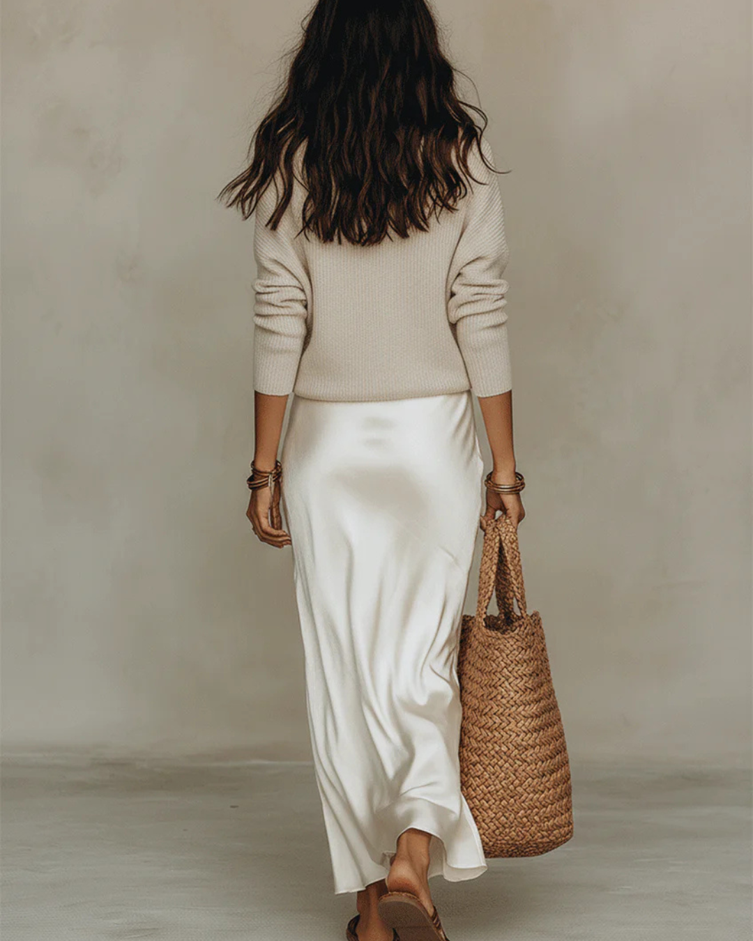 Women's V-neck sweater and long skirt outfit set