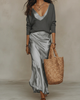 Women's V-neck sweater and long skirt outfit set
