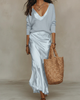 Women's V-neck sweater and long skirt outfit set