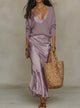Women's V-neck sweater and long skirt outfit set